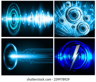 Collection blue Light Abstract Technology background set for computer graphic website internet and business. text box. Brochure. card. wave. diverse, different, divers, manifold, many, various
