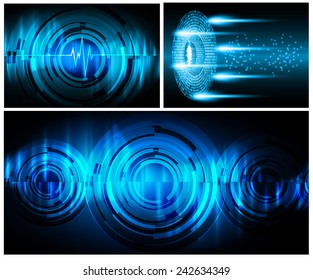 Collection blue Light Abstract Technology background set for computer graphic website internet and business. text box. Brochure. card. wave. diverse, different, divers, manifold, many, various