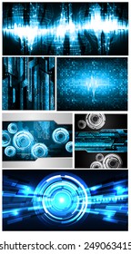 Collection blue Light Abstract Technology background set for computer graphic website internet and business. text box. Brochure. card. wave. diverse, different, divers, manifold, many, various