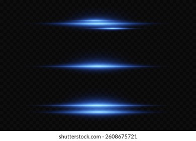 Collection of blue light rays of light, neon light lines.