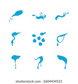 Collection of Blue Liquid Splash and Drip Icons, set of blue water drops

