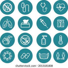 Collection of blue medical icons. 16 simple flat vector icons
