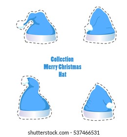 Collection blue Merry Christmas hats isolated on white background, vector, illustration