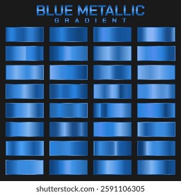 Collection of blue metallic gradient. Brilliant plates with metallic effect. Vector illustration.