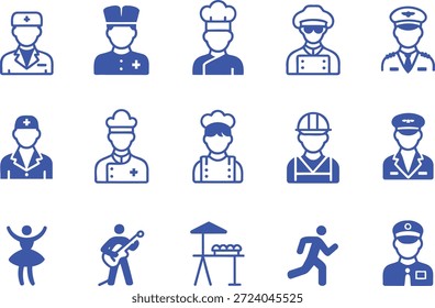 Collection of blue profession on white background doctor