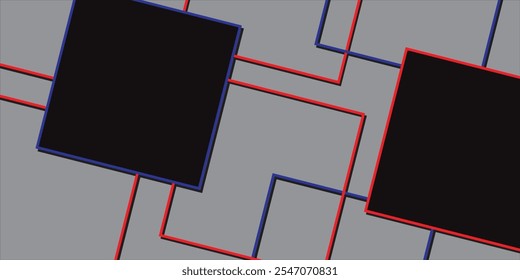 Collection of blue, red and black modern frames with black shadow isolated on gray background. Realistic square frame mockup. 3d vector illustration.