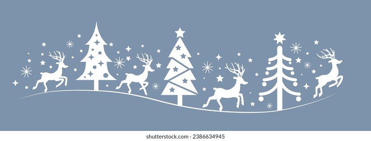 Collection of blue Reindeers, Christmas trees and stars in different design. For web and printed materials - posters, leaflets, flyer, brochures.
