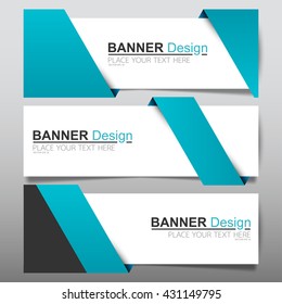 Collection Blue Ribbon Horizontal Business Banner Set Templates Vector. Clean Modern Geometric Abstract Background Layout For Website Design. Simple Creative Cover Header. In Rectangle Size.