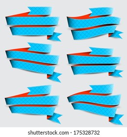 Collection of the blue ribbons on the gray background