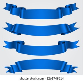 Blue ribbons. Wrapping silk ribbon banners and price tag badges vector By  Microvector