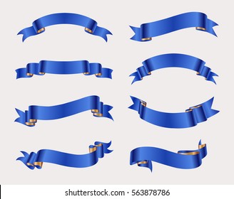 Blue ribbons. Realistic ribbon banners vector collection