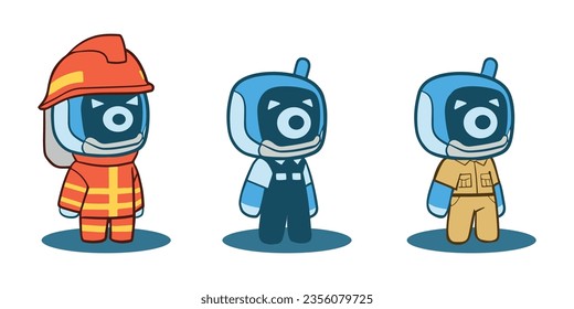 Colección de personajes robot azules con ropa profesional