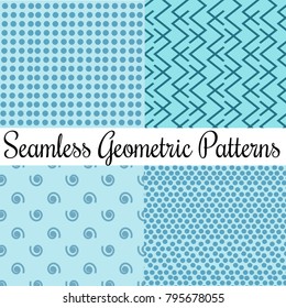 Collection of blue seamless ornamental patterns for st. Valentines' Day, wedding, celebration. Line art texture for wallpaper, card, invitation, banner, fabric print.