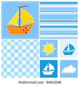 Collection blue seamless. Vector illustration.