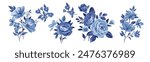 Collection of blue small pretty rose bouquets for design of greeting cards
