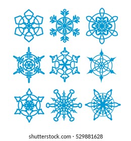 collection of blue snowflakes. flat design

