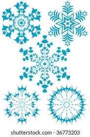 Collection blue snowflakes  on white background (vector)