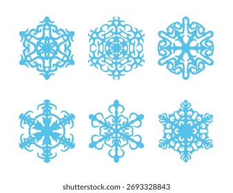 Colección de copos de nieve azules. Conjunto de iconos de invierno. Ilustración vectorial EPS10