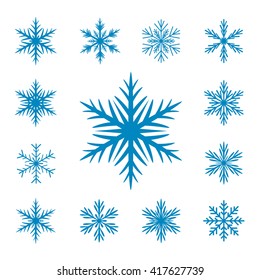 Collection of Blue Snowflakes. Vector isolated icons on white background. Christmas decoration,