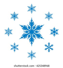 Collection of Blue Snowflakes. Vector isolated icons on white background. Christmas decoration,