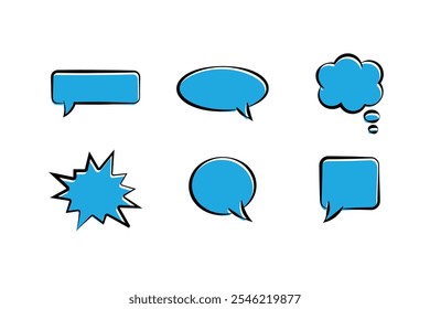 Collection of blue Speech Bubbles. Speech bubble. bubble text, chat box, message box. Thought balloons.