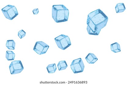 a collection of blue square-shaped ice without background