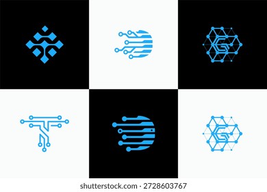 Collection of Blue Technology and Circuit Board Logos