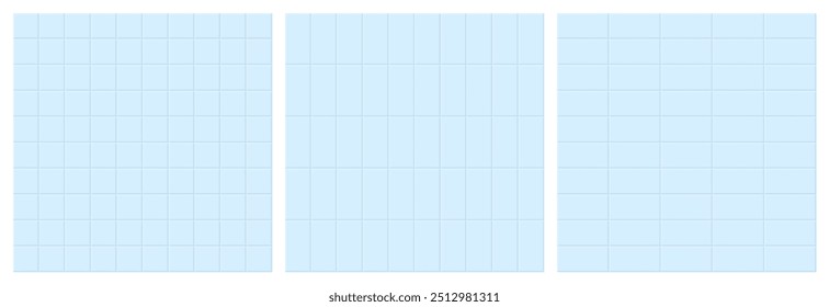 Colección de azulejo azul de diseño para pared y suelo en cocina, cuarto de baño, aseo y salón. Patrón de rejilla de cerámica cuadrada limpia anidada vertical y horizontalmente. Ilustración vectorial.