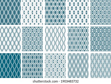 collection of blue vector seamless patterns for design fabric, wallpaper, wrapping paper and product packaging