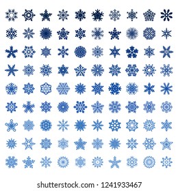 collection of blue  vector snowflakes on white background