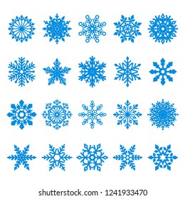 collection of blue  vector snowflakes on white background