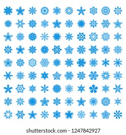 collection of blue  vector snowflakes on white background