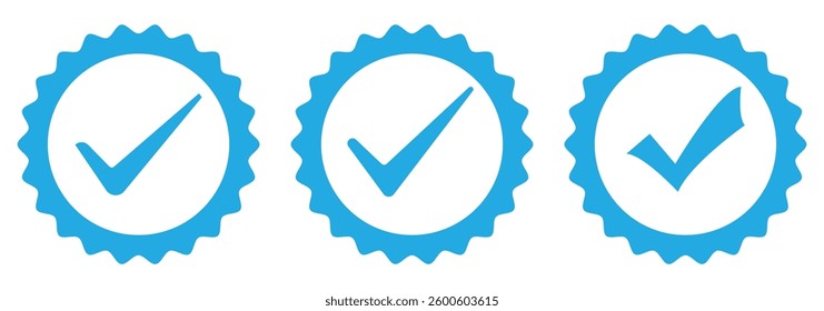 Collection of Blue Verified badges in different shapes. verified check mark icon set. vector illustration eps 888.