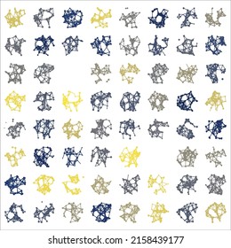 collection of blue and yellow 
abstract patterns on white background