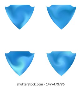 Collection of blurred backgrounds in the form of a shield. Futuristic style of 80th. Trendy soft color element. Blue modern abstract covers for your graphic design or creative projects.