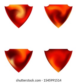 Collection of blurred backgrounds in the form of a shield. Trendy soft color element. Simple style of 80th. Red modern abstract covers for your graphic design or creative projects.