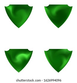 Collection of blurred backgrounds in the form of a shield. Trendy soft color theme. Flat style of 80th. Green modern abstract covers for your graphic design or creative projects.