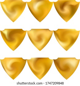 Colección de fondos borrosos en forma de escudo. Ilustración de color suave de moda. El estilo frío del 80. Cubiertas abstractas amarillas modernas para tu diseño gráfico o proyectos creativos.