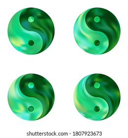 Collection of blurred backgrounds with yin yang. Trendy soft color pastel. Oriental original liquid backdrop. Green modern abstract covers for your graphic design or creative projects.