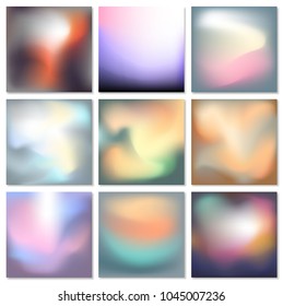 collection of blurred soft pastel different natures color palette smooth wavy gradient  flow textures backgrounds set