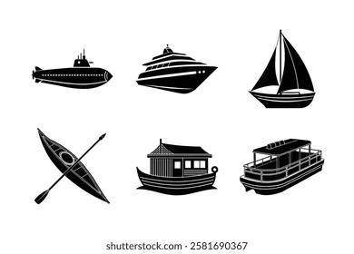 Collection of Boat Silhouettes vector set.