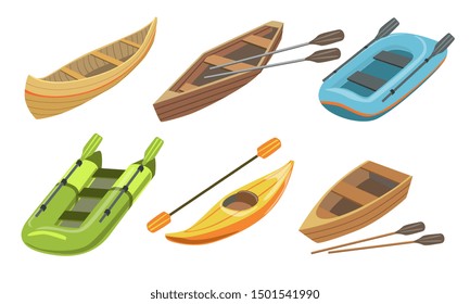 Collection of Boats, Different Types of Water Transport. Vector Illustration.