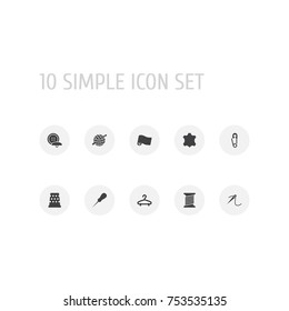 Collection Of Bodkin, Spool, Tailor And Other Elements.  Set Of 10 Stitch Icons Set. 