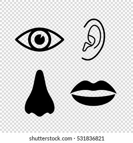 Collection of body parts - nose; eye; lips;  ear - vector icon
