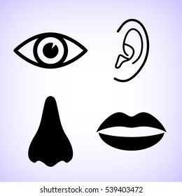 Collection of body parts - nose; eye; lips;  ear - vector icon