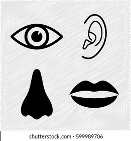 Collection of body parts - nose; eye; lips ; ear - vector icon