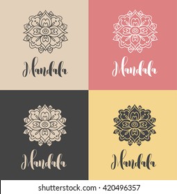 Collection of Boho, bohemian hand drawn mandalas, shapes and symbols, elegant floral logos