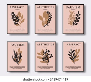 Collection of boho modern posters with organic floral decor, hand drawn in ink.