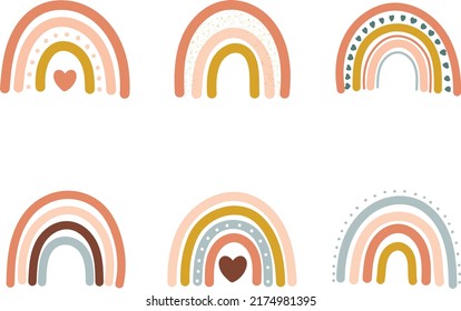 Collection of Boho Rainbows vector illustration