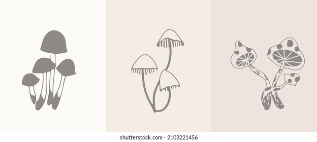 A collection of boho style templates. Mushrooms, poisonous mycelium